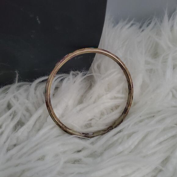 Vintage Thin Cloisonne Slide-On Floral Pattern Bangle Bracelet - Picture 2 of 7